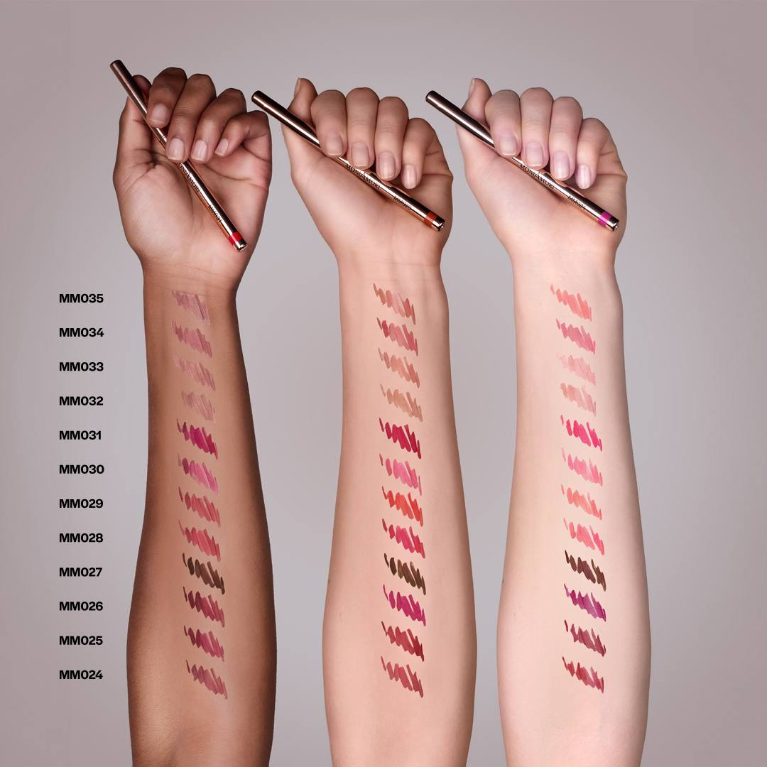 Swatches teintes MM024 à MM035 – Extra-LipStay MoniAmori sur 3 carnations