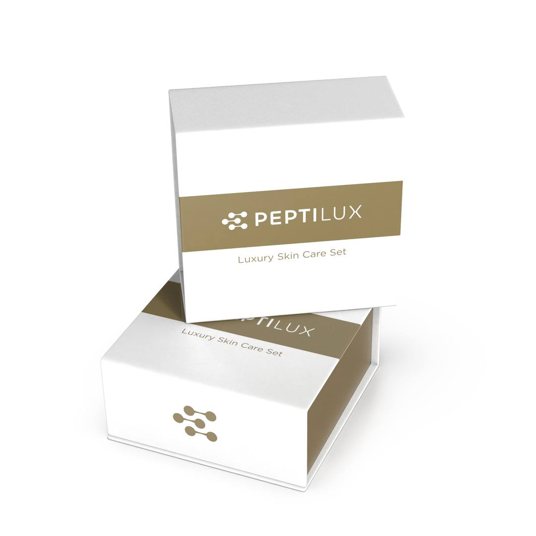 Peptilux Luxury Skin Care Set - Boîte blanche et or fermée
