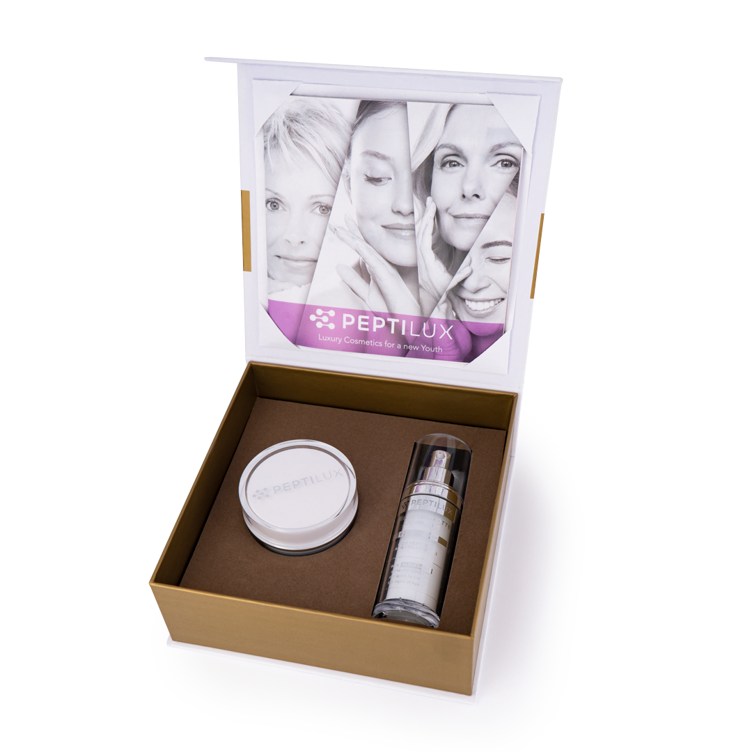 Peptilux Luxury Skin Care Night Set - Coffret ouvert avec sérum et crème nuit