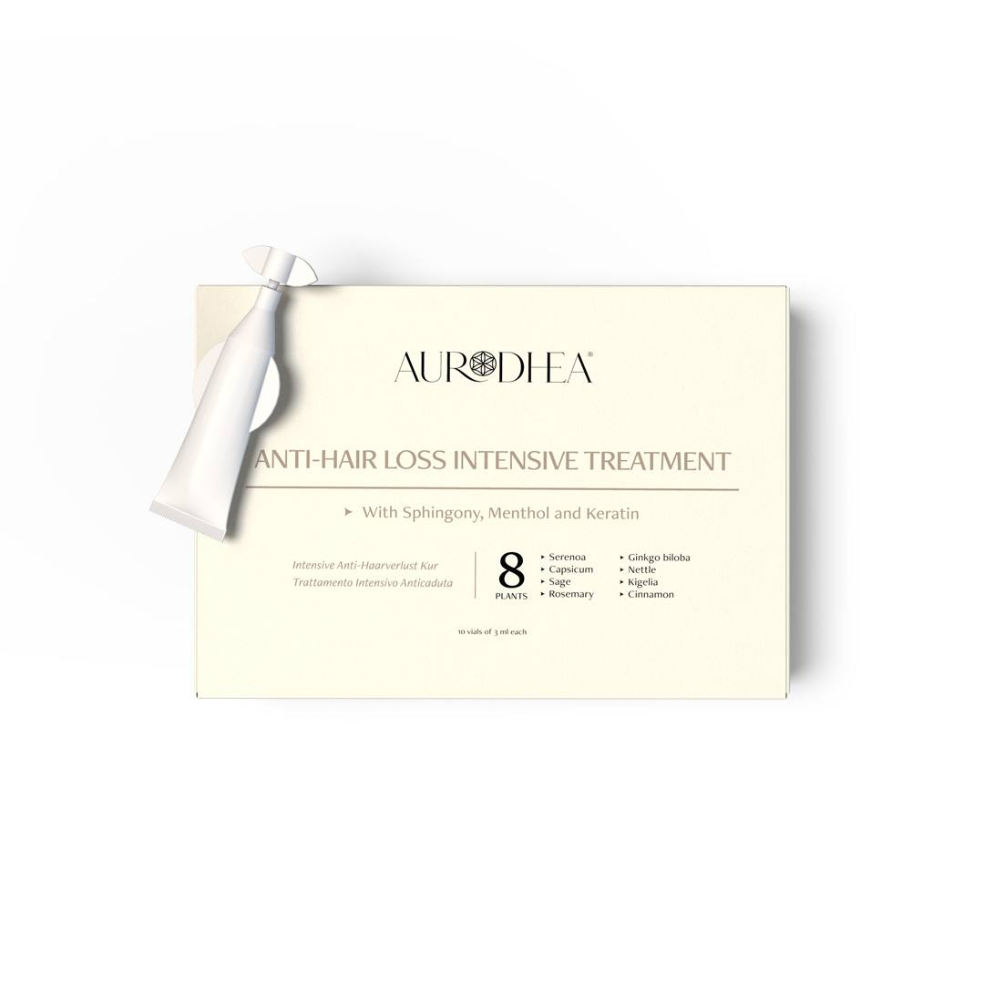 Ampoules Anti-Chute Aurodhea - Packaging détaillé avec 8 plantes
